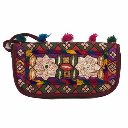 colorful embroidered clutch